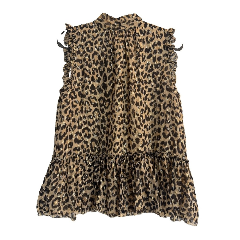 Kate Spade Metallic Leopard Clip Dot Peplum Blouse Silk Bow Tie Tank Top L - Picture 7 of 15